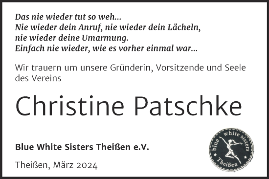 Traueranzeige von Christine Patschke von Trauerkombi Zeitz