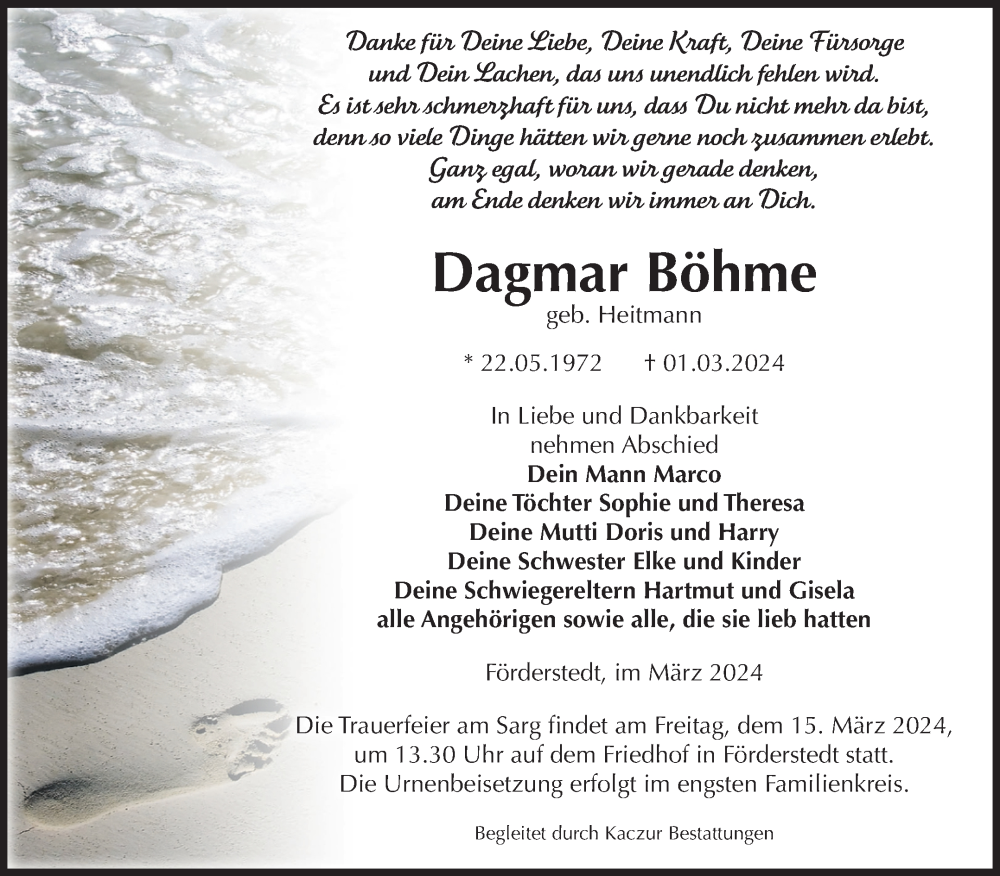  Traueranzeige für Dagmar Böhme vom 09.03.2024 aus Volksstimme Schönebeck