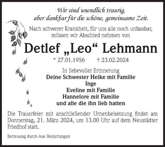 Traueranzeige von Detlef Lehmann von Volksstimme Magdeburg