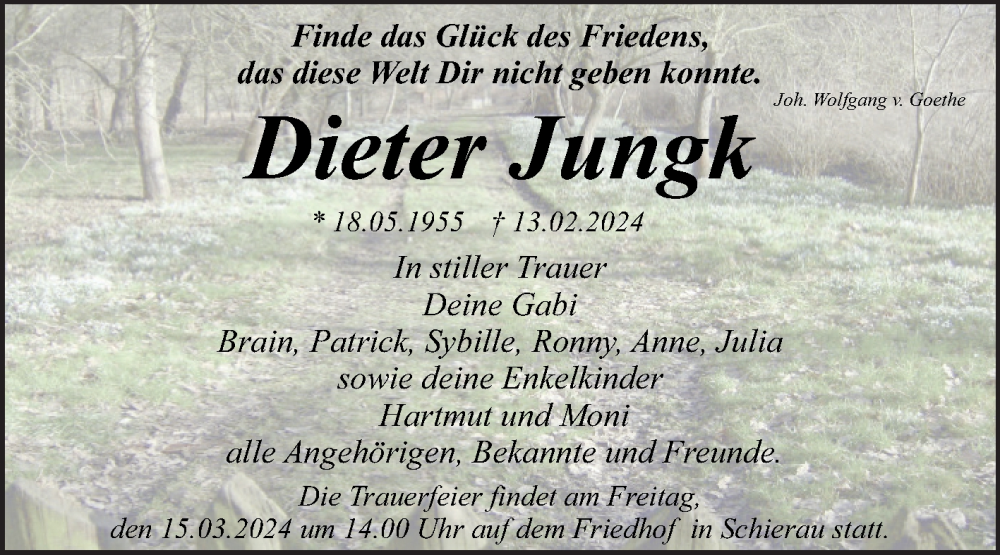  Traueranzeige für Dieter Jungk vom 09.03.2024 aus Trauerkombi Bitterfeld