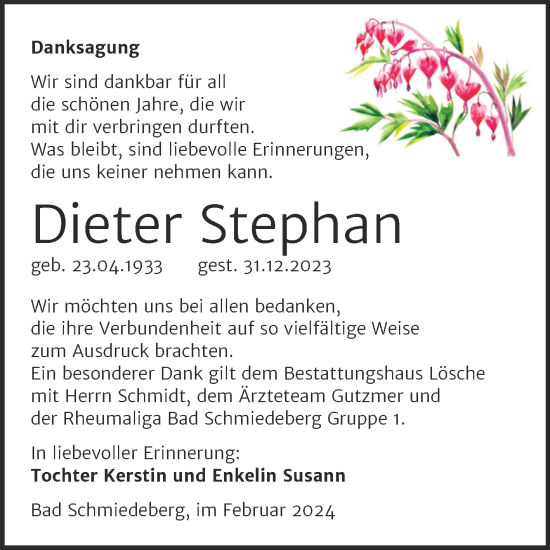 Traueranzeige von Dieter Stephan von Trauerkombi Wittenberg