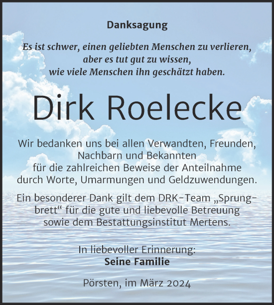 Traueranzeige von Dirk Roelecke von Trauerkombi Weißenfels