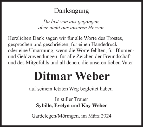 Traueranzeige von Ditmar Weber von Volksstimme Altmark Ost