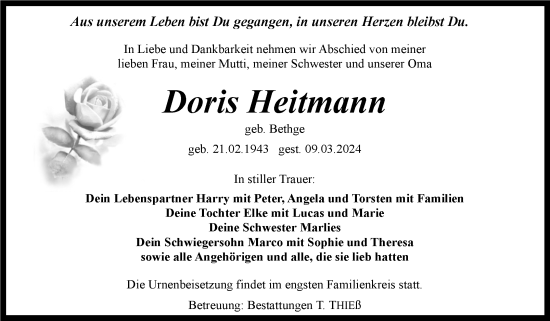 Traueranzeige von Doris Reitmann von Volksstimme Staßfurt