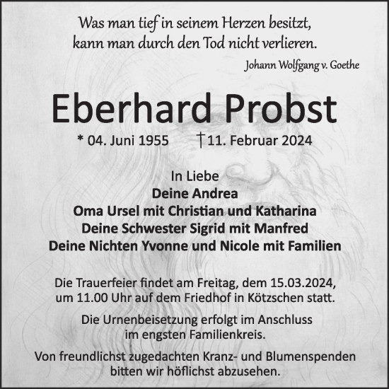 Traueranzeige von Eberhard Probst von Mitteldeutsche Zeitung Halle/Saalkreis