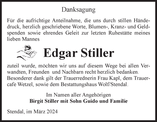 Traueranzeige von Edgar Stiller von Volksstimme Altmark Ost