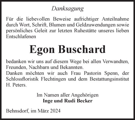 Traueranzeige von Egon Buschard von Volksstimme Altmark West