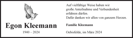 Traueranzeige von Egon  Kleemann von Volksstimme Altmark West
