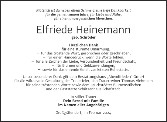 Traueranzeige von Elfriede Heinemann von Trauerkombi Merseburg
