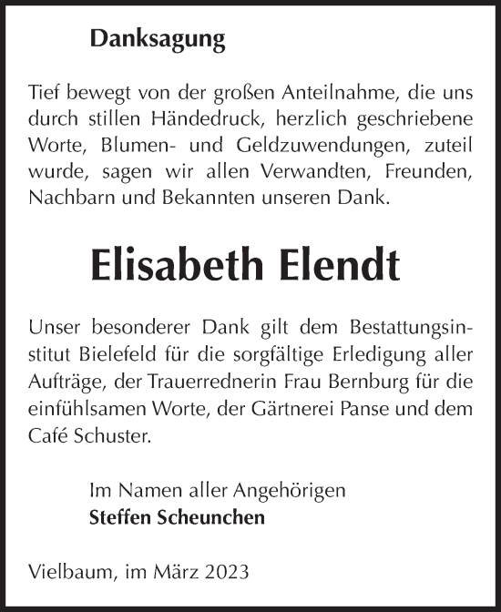 Traueranzeige von Elisabeth Elendt von Volksstimme Altmark Ost