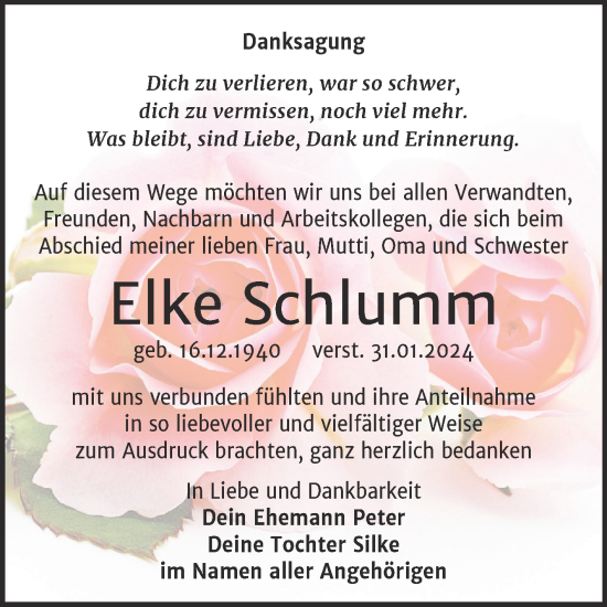 Traueranzeige von Elke Schlumm von Trauerkombi Weißenfels