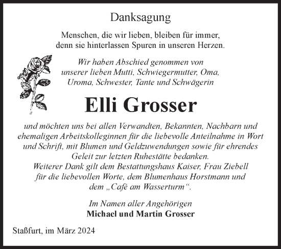 Traueranzeige von Elli Grosser von Volksstimme Staßfurt