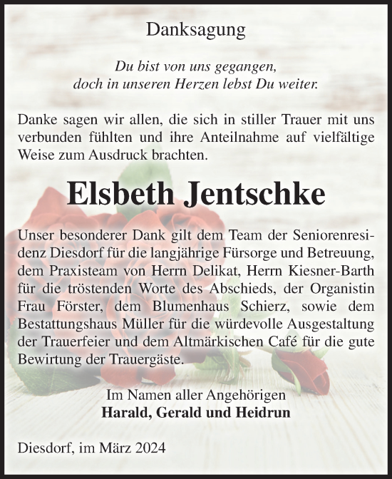 Traueranzeige von Elsbeth Jentschke von Volksstimme Altmark West