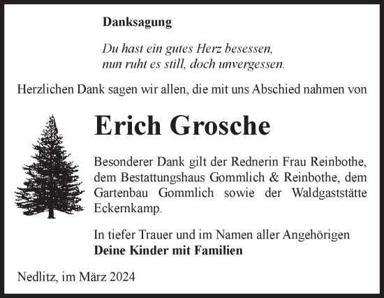 Traueranzeige von Erich Grosche von Volksstimme Zerbst