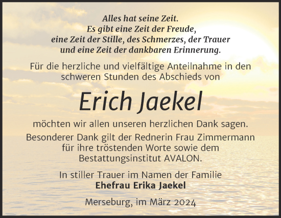 Traueranzeige von Erich Jaekel von Trauerkombi Merseburg