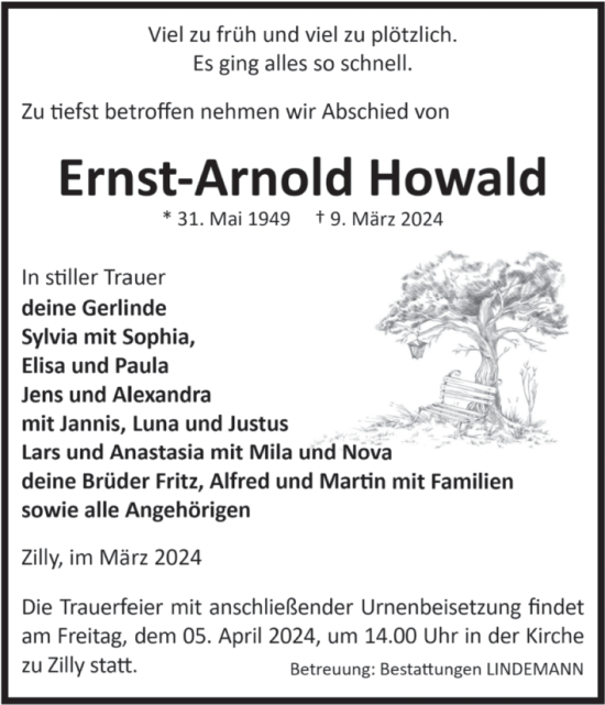 Traueranzeige von Ernst-Arnold Howald von Volksstimme Halberstadt