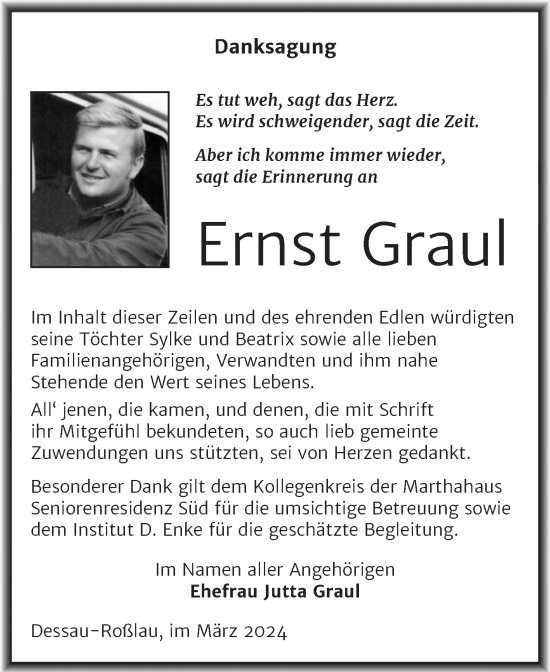 Traueranzeige von Ernst Graul von Trauerkombi Dessau