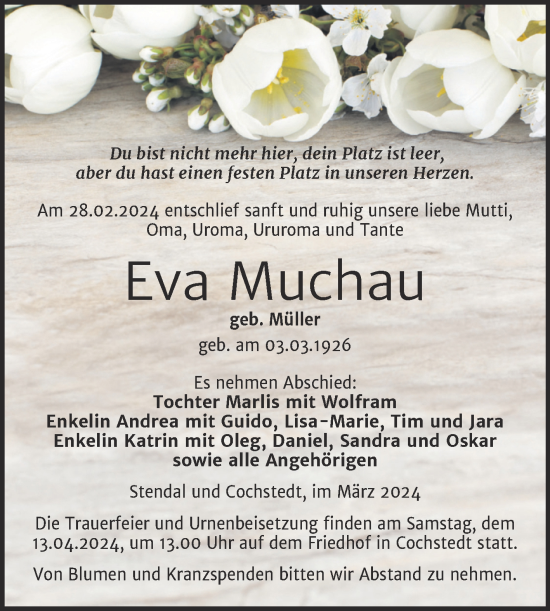 Traueranzeige von Eva Muchau 