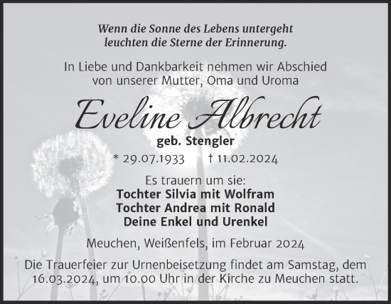 Traueranzeige von Eveline Albrecht von Trauerkombi Weißenfels
