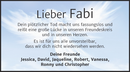 Traueranzeige von Fabi  von Trauerkombi Aschersleben