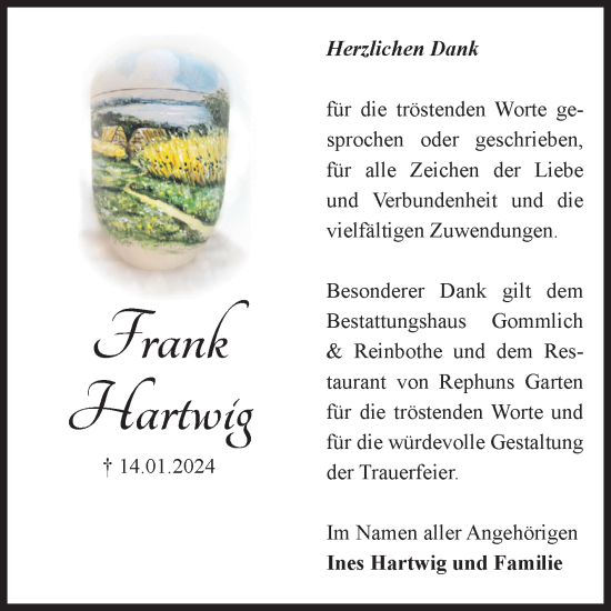 Traueranzeige von Frank Hartwig von Volksstimme Zerbst