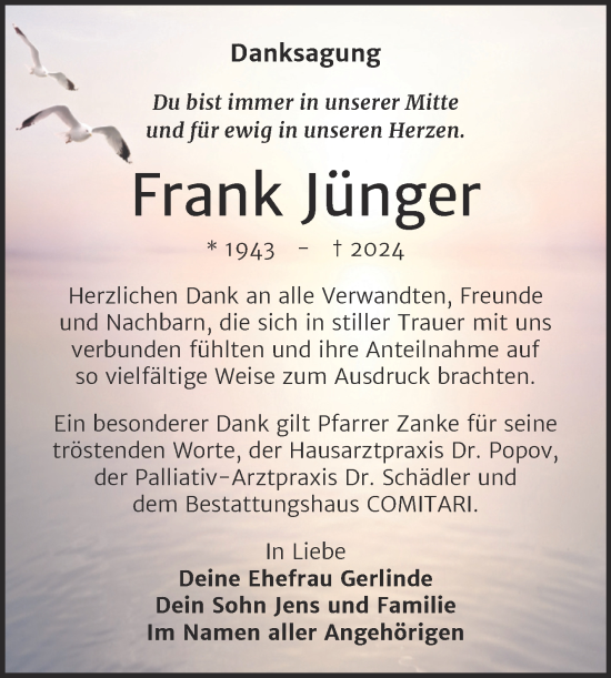 Traueranzeige von Frank Jünger von Trauerkombi Weißenfels