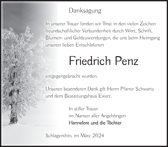 Traueranzeige von Friedrich Penz von Volksstimme Burg/Genthin