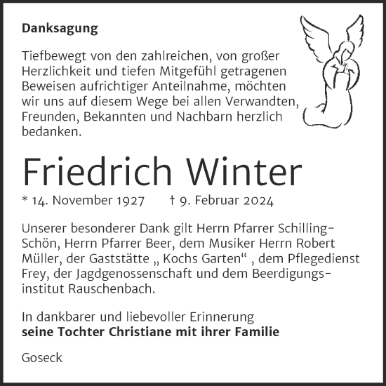 Traueranzeige von Friedrich Winter von Naumburger Tageblatt