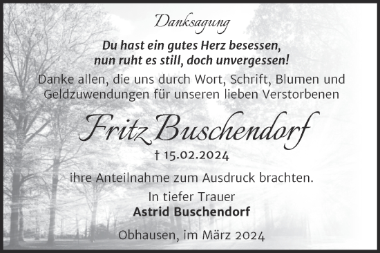 Traueranzeige von Fritz Buschendorf von Trauerkombi Merseburg