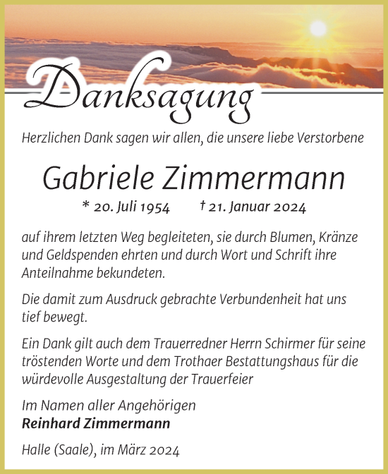 Traueranzeige von Gabriele Zimmermann von Mitteldeutsche Zeitung Halle/Saalkreis