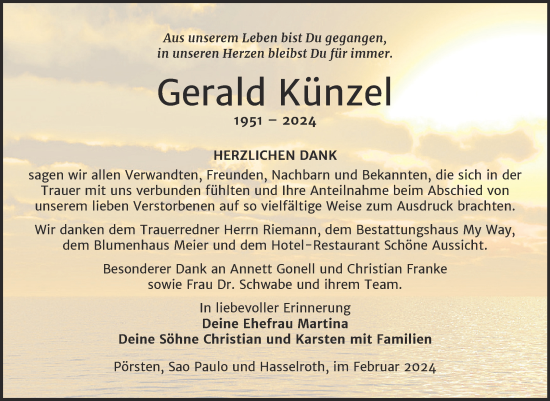 Traueranzeige von Gerald Künzel von Trauerkombi Weißenfels