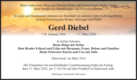 Traueranzeige von Gerd Diebel von Volksstimme Halberstadt