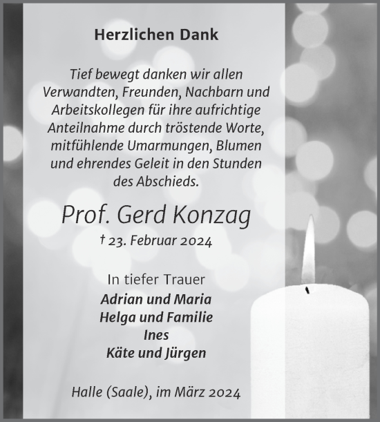 Traueranzeige von Gerd Konzag von Mitteldeutsche Zeitung Halle/Saalkreis