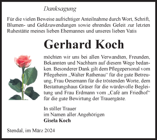 Traueranzeige von Gerhard Koch von Volksstimme Altmark Ost