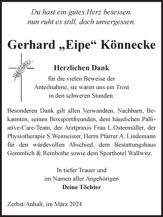 Traueranzeige von Gerhard Könnecke von Volksstimme Zerbst