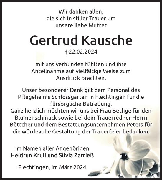 Traueranzeige von Gertrud Kausche von Volksstimme Haldensleben/Wolmirstedt