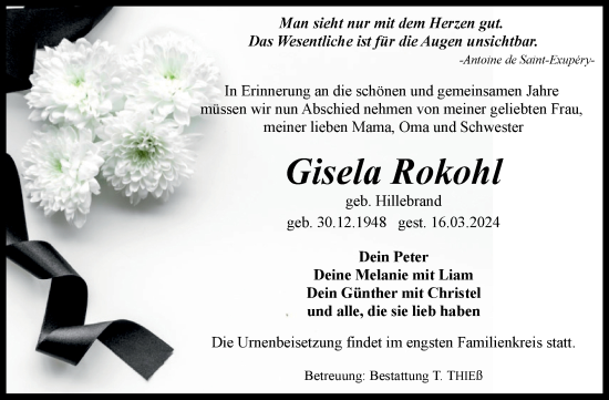 Traueranzeige von Gisela Rokohl von Volksstimme Wernigerode