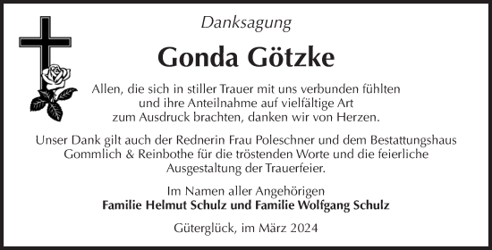 Traueranzeige von Gonda Götzke von Volksstimme Zerbst