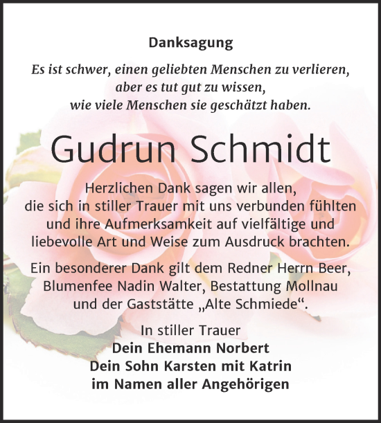 Traueranzeige von Gudrun Schmidt von Super Sonntag Weißenfels