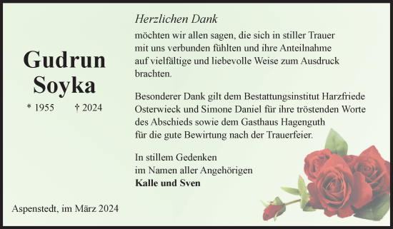 Traueranzeige von Gudrun Soyka von Volksstimme Halberstadt
