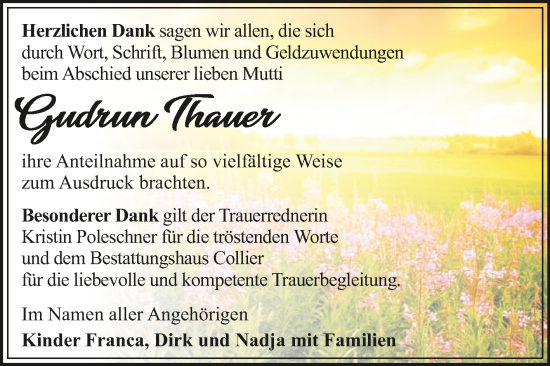 Traueranzeige von Gudrun Thauer von Trauerkombi Dessau