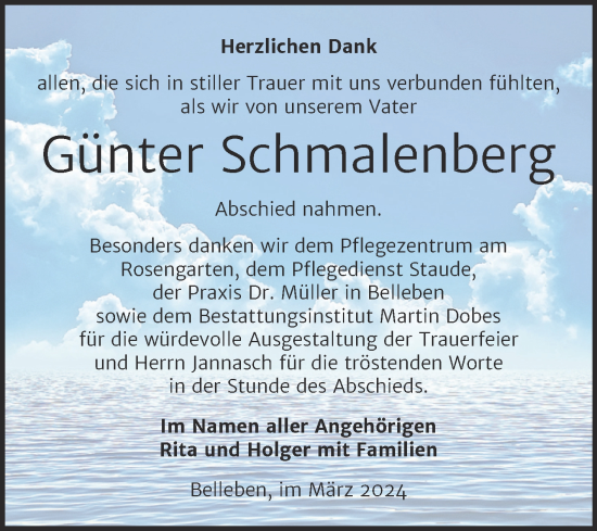 Traueranzeige von Günter Schmalenberg von Trauerkombi Bernburg