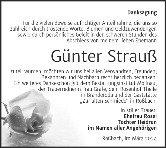 Traueranzeige von Günter Strauß von Trauerkombi Merseburg