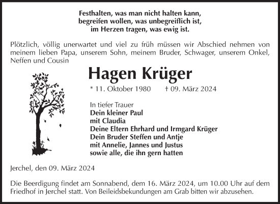 Traueranzeige von Hagen Krüger von Volksstimme Altmark West