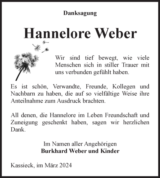 Traueranzeige von Hannelore Weber von Volksstimme Altmark West