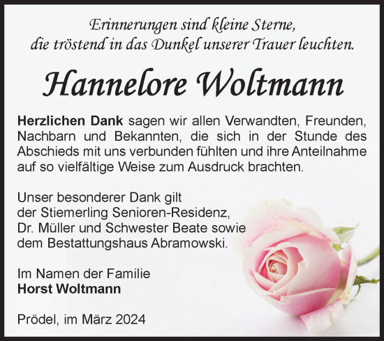 Traueranzeige von Hannelore Woltmann von Volksstimme Zerbst