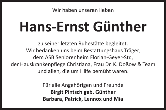 Traueranzeige von Hans-Ernst Günther von Volksstimme Magdeburg