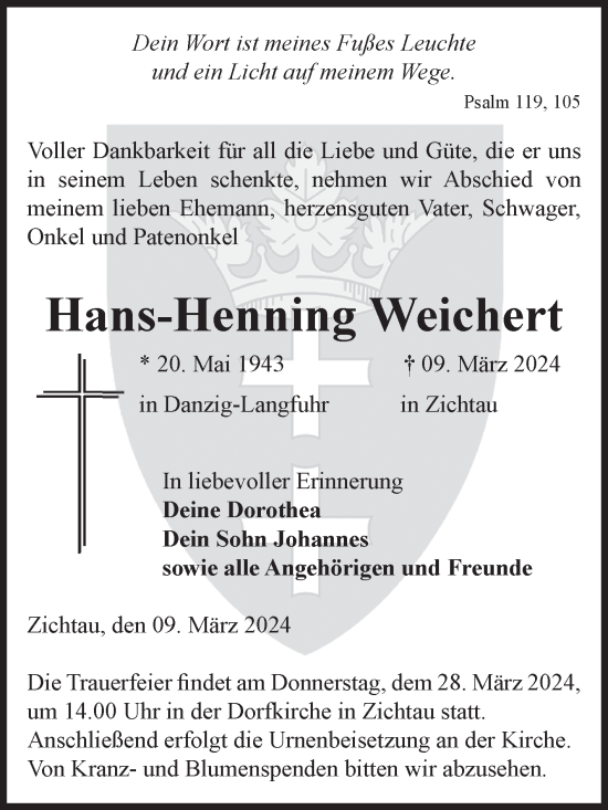 Traueranzeige von Hans-Henning Weichert von Volksstimme Altmark West