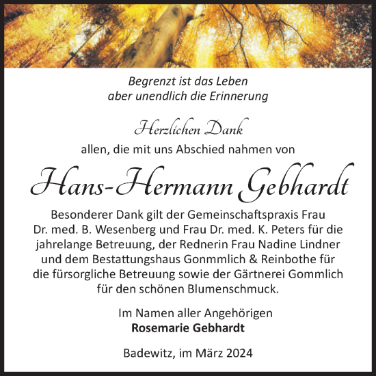 Traueranzeige von Hans-Hermann Gebhardt von Volksstimme Zerbst