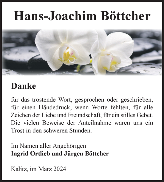 Traueranzeige von Hans-Joachim Böttcher von Volksstimme Burg/Genthin